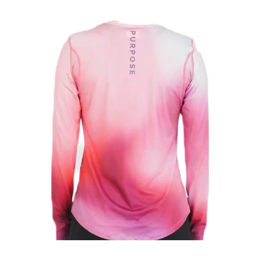 T-shirt running manches longues femme Purpose Hypermesh ELITE rose – produit seul sur fond blanc